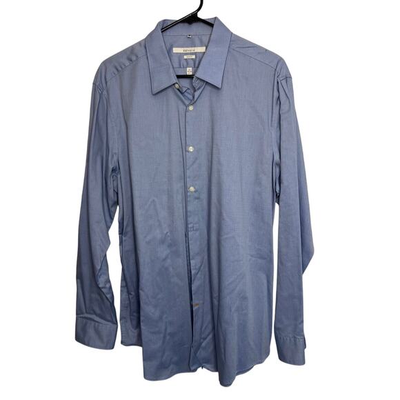 Perry Ellis Portfolio Button Shirt Mens Size 17 34/35 Blue - Picture 1 of 6